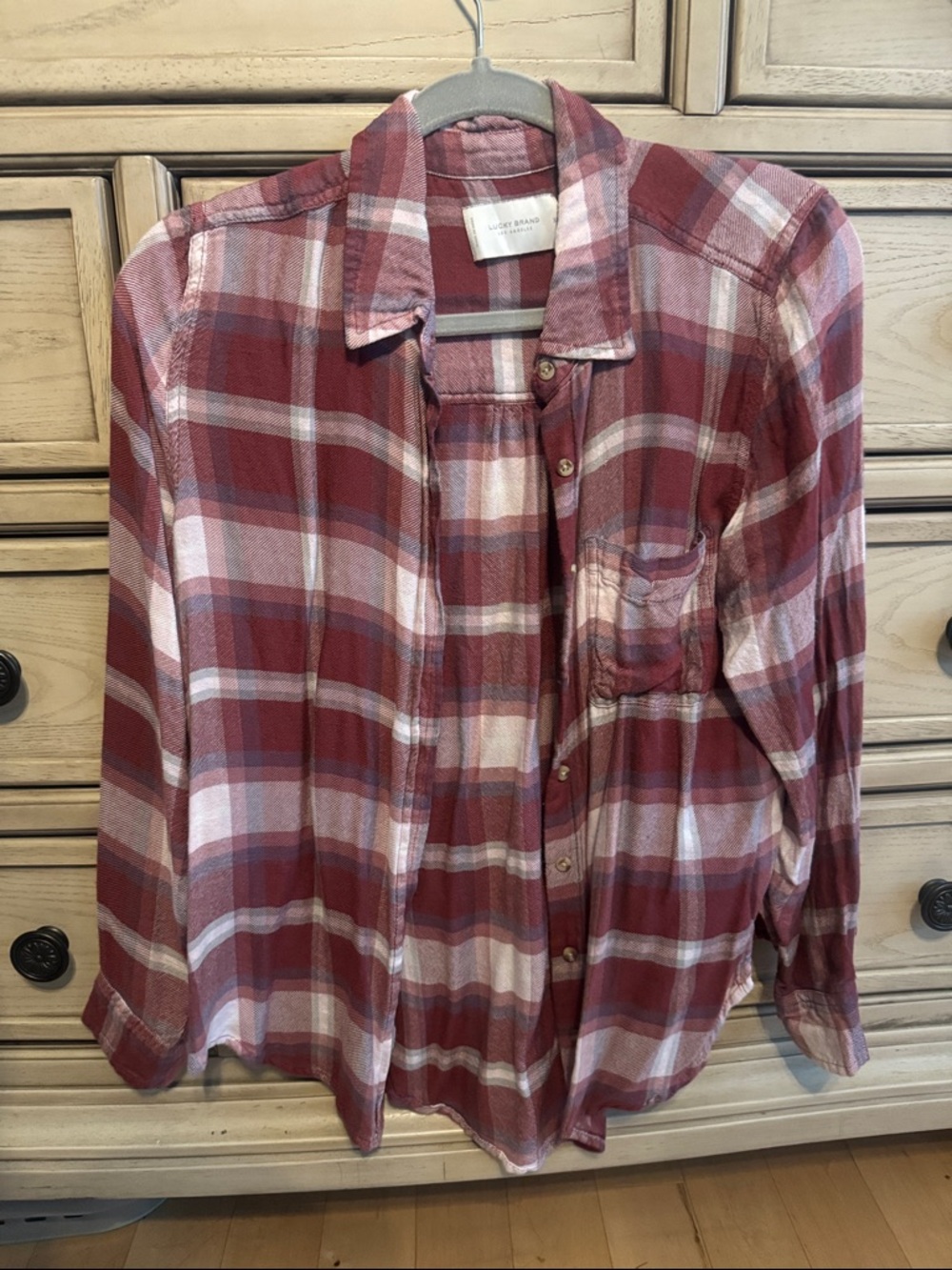 Lucky Brand Red and Cream Plaid Shirt